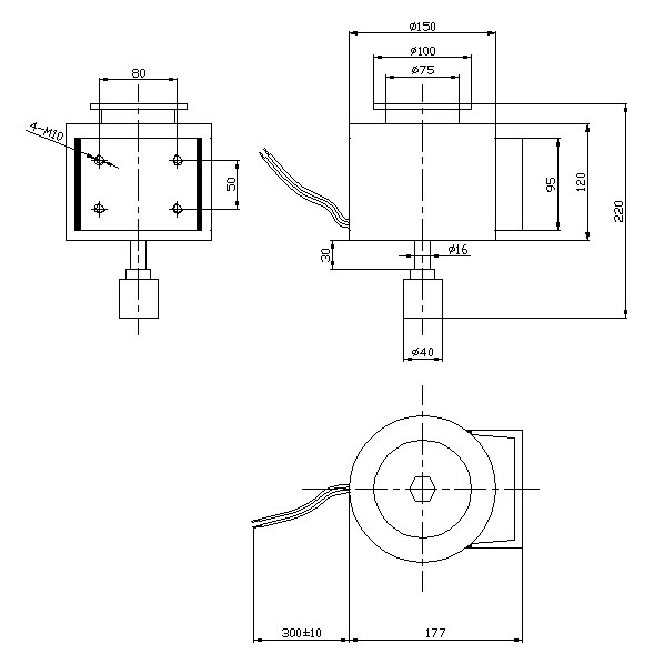 機械自動化設(shè)備用圓管推拉式電磁鐵尺寸圖